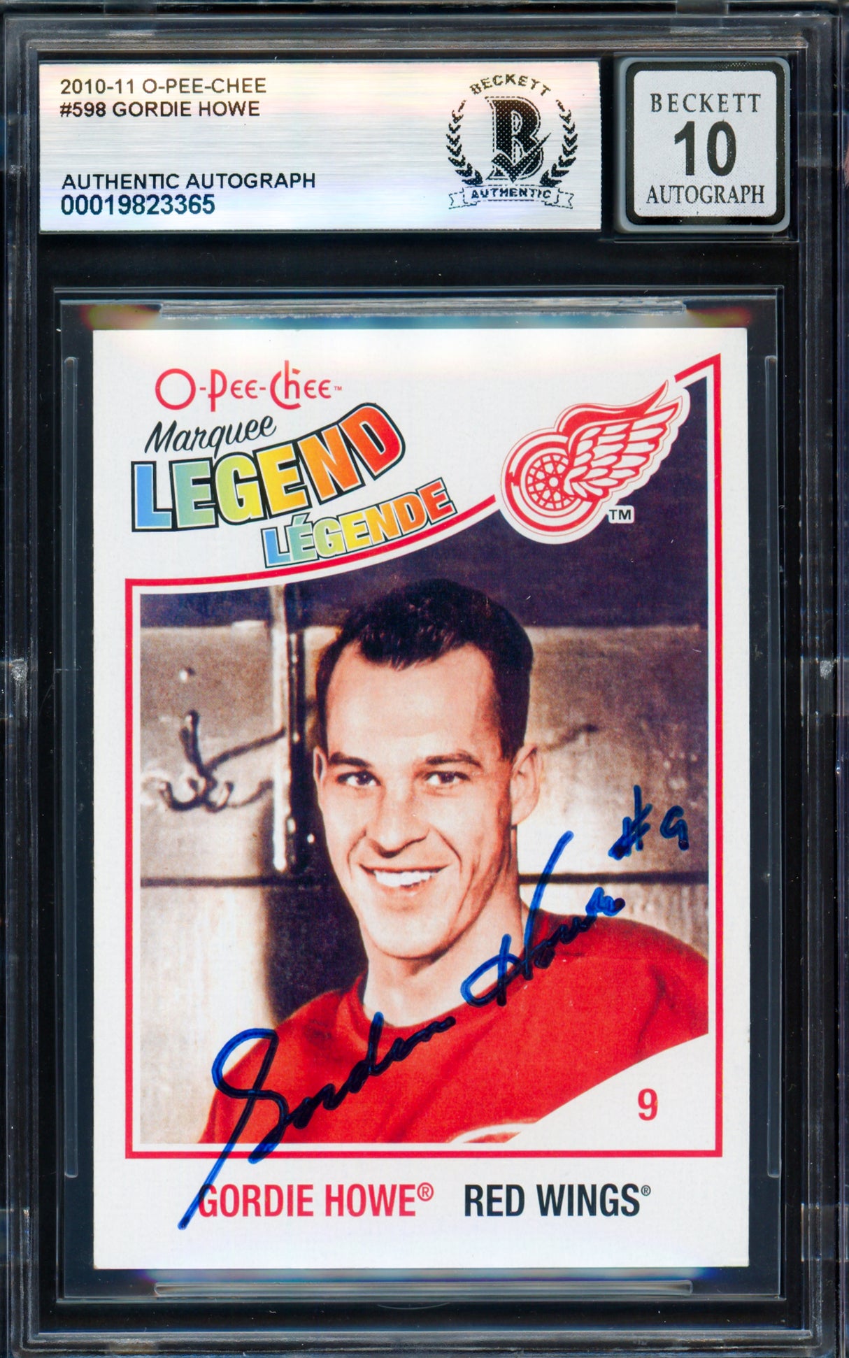 Gordie Howe Autographed 2010-11 O-Pee-Chee Marquee Card #598 Detroit Red Wings Auto Grade Gem Mint 10 Beckett BAS #19823365