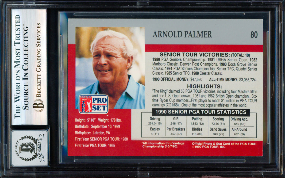 Arnold Palmer Autographed 1990 Pro Set Card #80 Auto Grade Gem Mint 10 Beckett BAS #19823366
