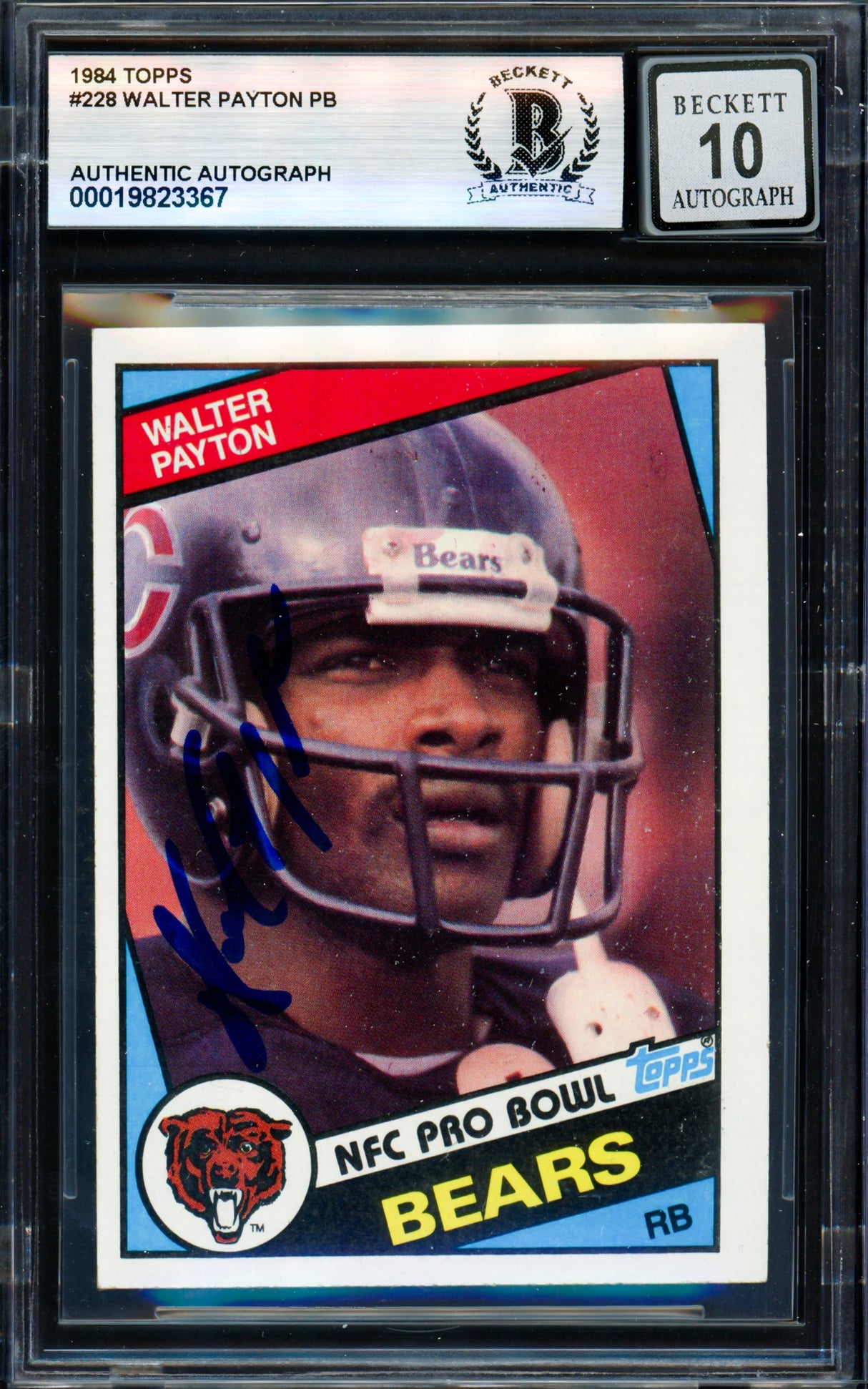Walter Payton Autographed 1984 Topps Card #228 Chicago Bears Auto Grade Gem Mint 10 Beckett BAS #19823367