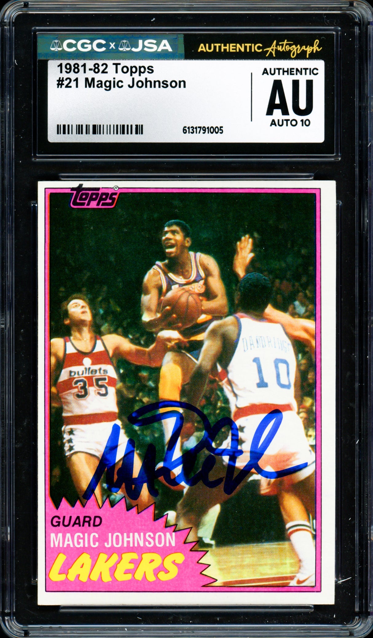 Magic Johnson Autographed 1981-82 Topps Card #21 Los Angeles Lakers Auto Grade Gem Mint 10 CGC x JSA #6131791005