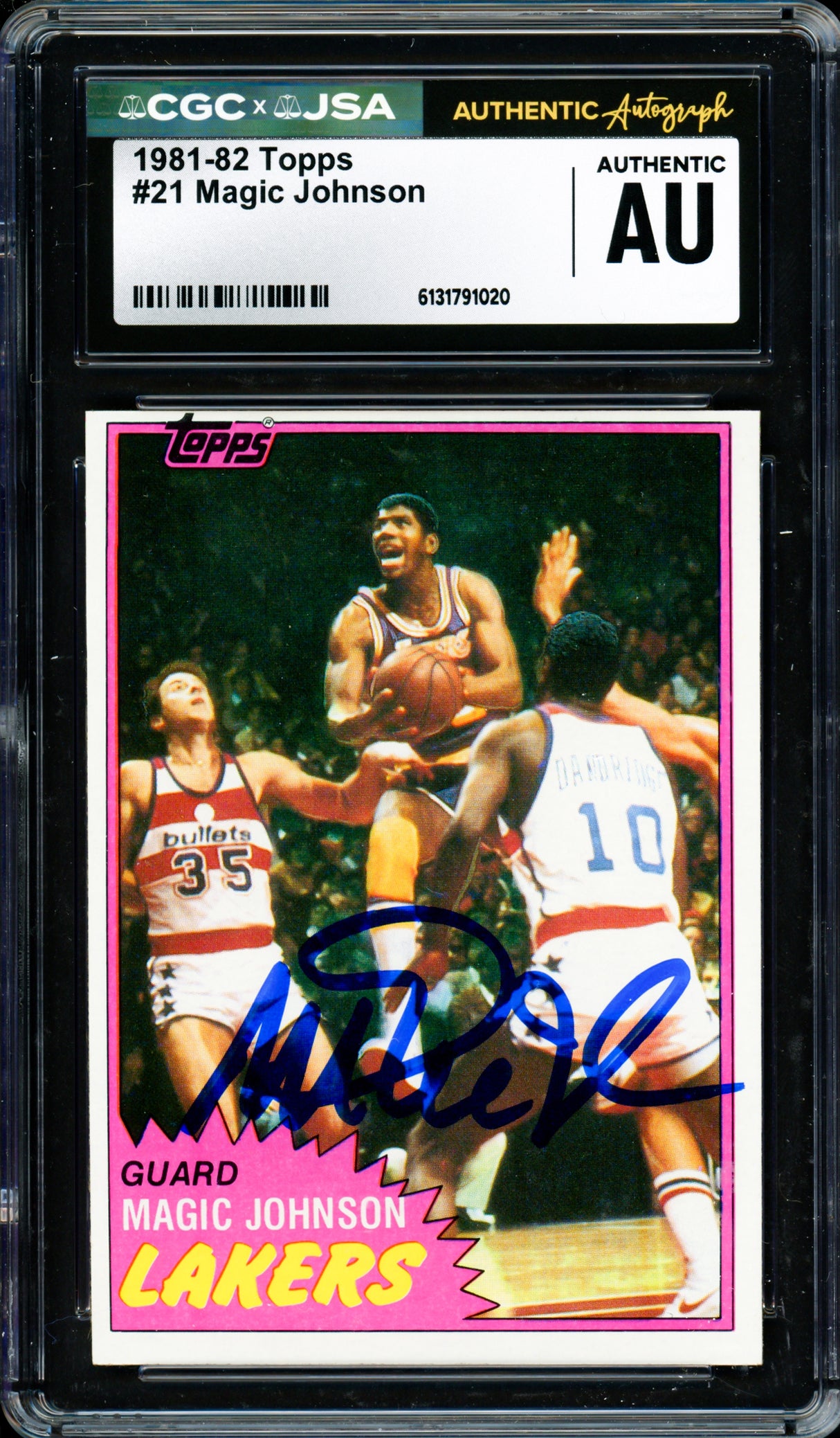 Magic Johnson Autographed 1981-82 Topps Card #21 Los Angeles Lakers (Off-Center) CGC x JSA #6131791020