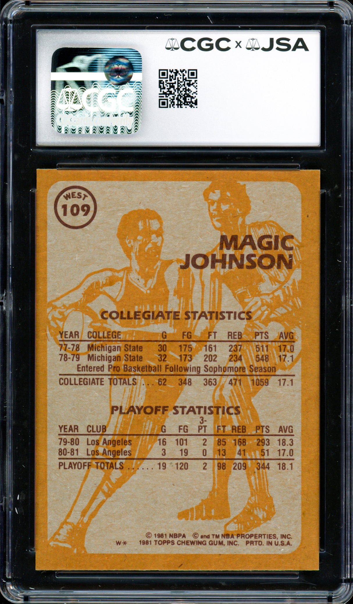 Magic Johnson Autographed 1981-82 Topps Card #109 Los Angeles Lakers Auto Grade Gem Mint 10 CGC x JSA #6131791115