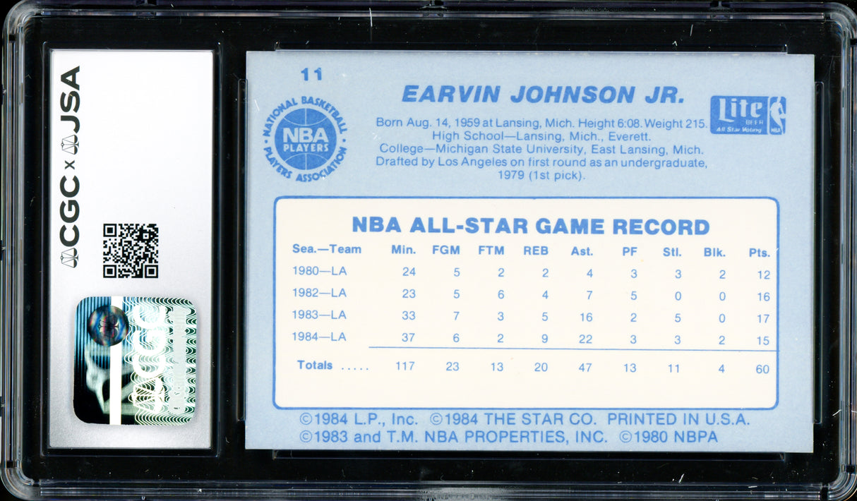 Magic Johnson Autographed 1985 Star Lite All-Stars Card #11 Los Angeles Lakers Auto Grade Gem Mint 10 CGC x JSA #6131791187