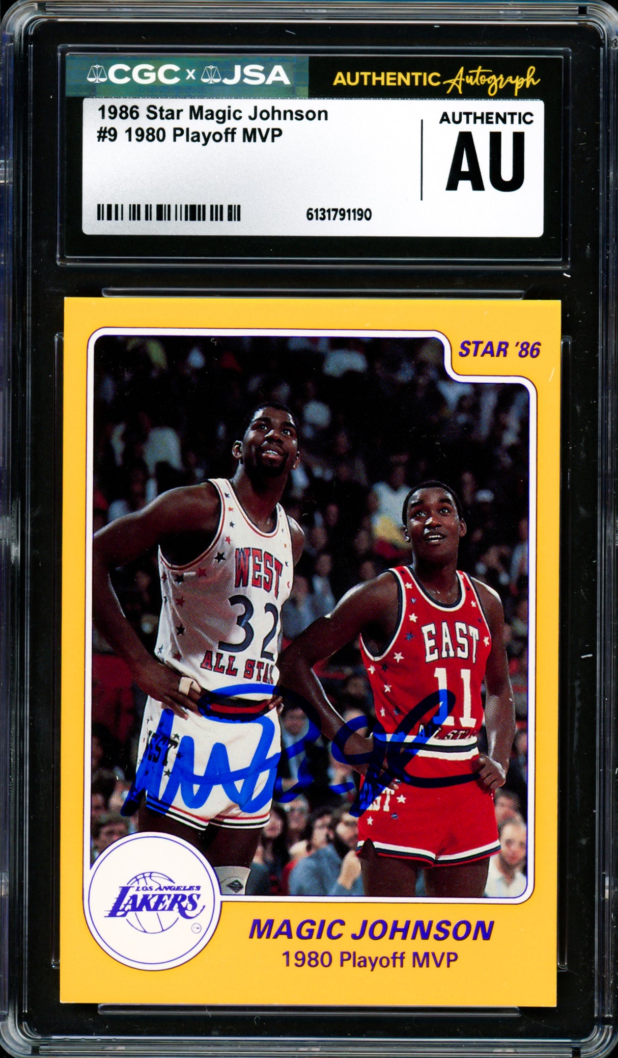 Magic Johnson Autographed 1986 Star Card #9 Los Angeles Lakers CGC x JSA #6131791190