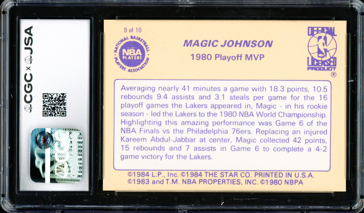 Magic Johnson Autographed 1986 Star Card #9 Los Angeles Lakers CGC x JSA #6131791190