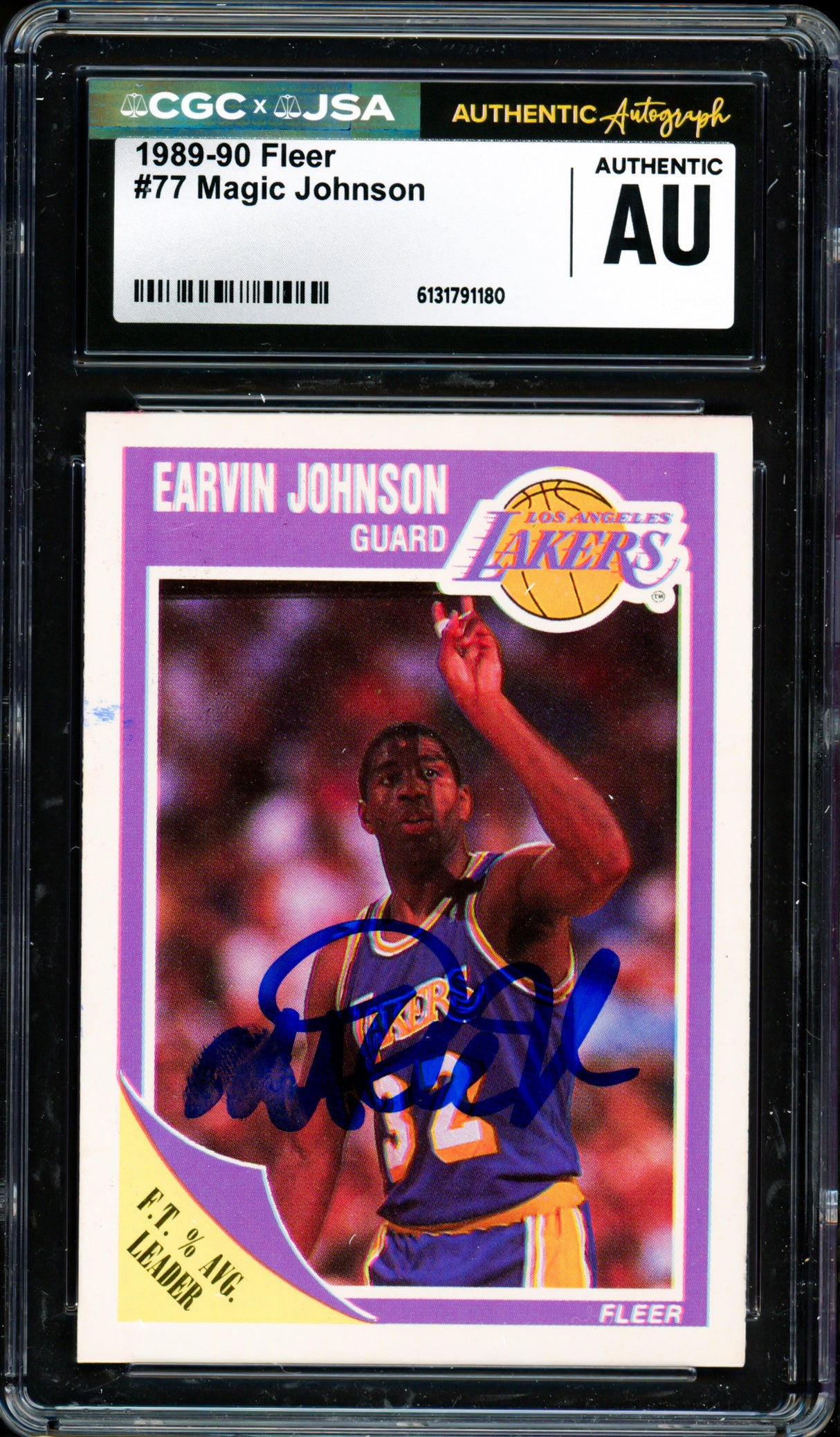 Magic Johnson Autographed 1989-90 Fleer Card #77 Los Angeles Lakers (Smudged) CGC x JSA #6131791180