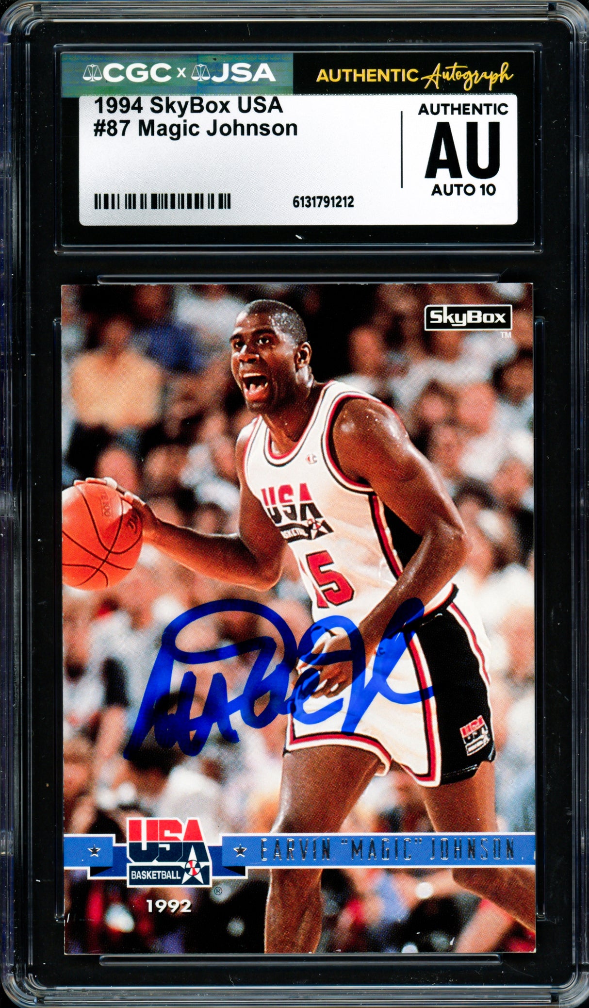 Magic Johnson Autographed 1994 Skybox USA Card #87 Team USA Auto Grade Gem Mint 10 CGC x JSA #6131791212