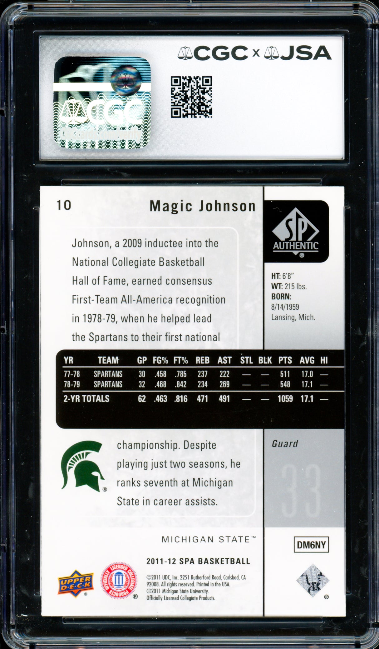 Magic Johnson Autographed 2011-12 Upper Deck SP Authentic Card #10 Los Angeles Lakers CGC x JSA 9 Auto Grade Gem Mint 10 CGC x JSA #6131791215