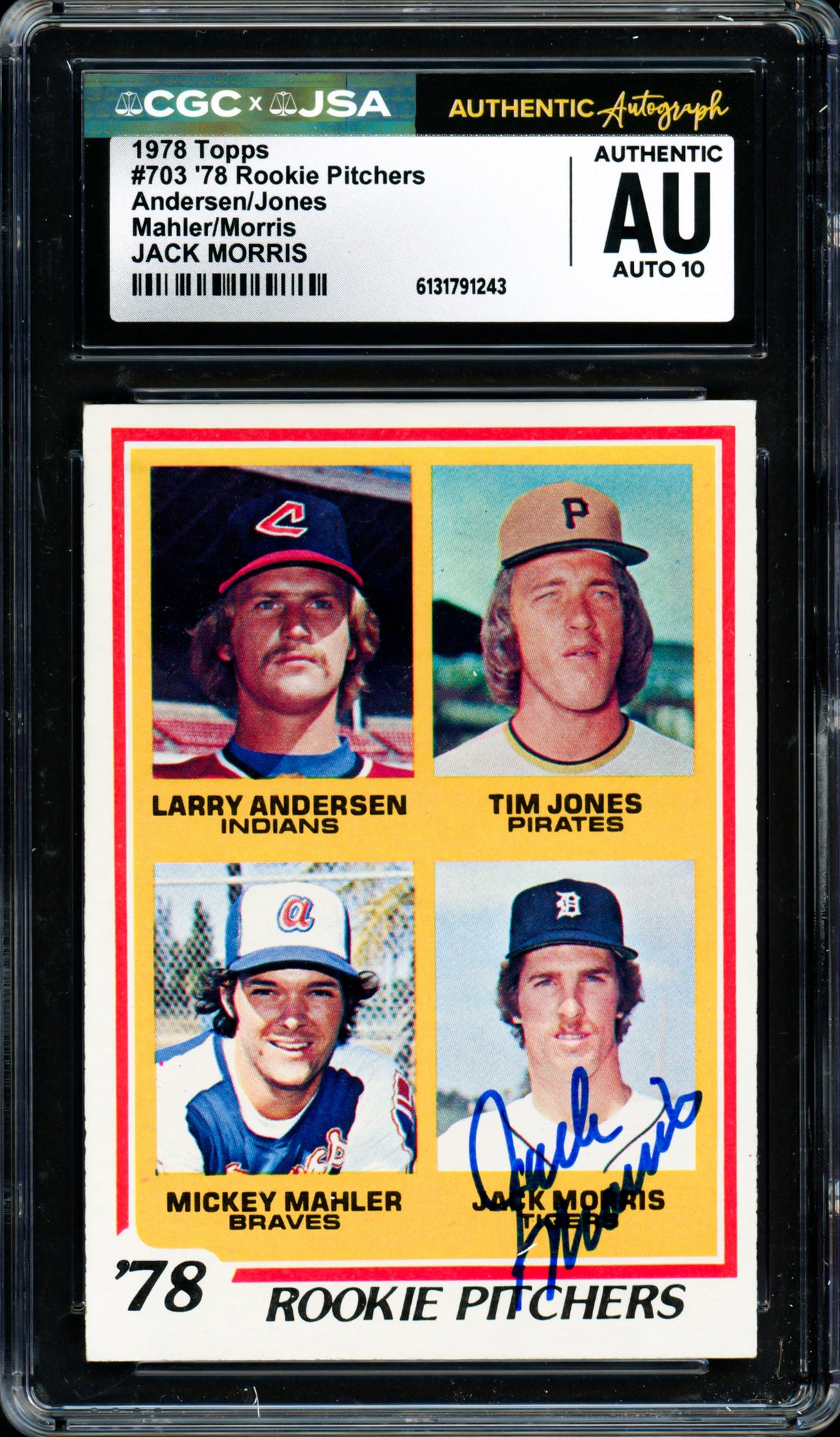 Jack Morris Autographed 1978 Topps Rookie Card #703 Detroit Tigers Auto Grade Gem Mint 10 CGC x JSA #6131791243