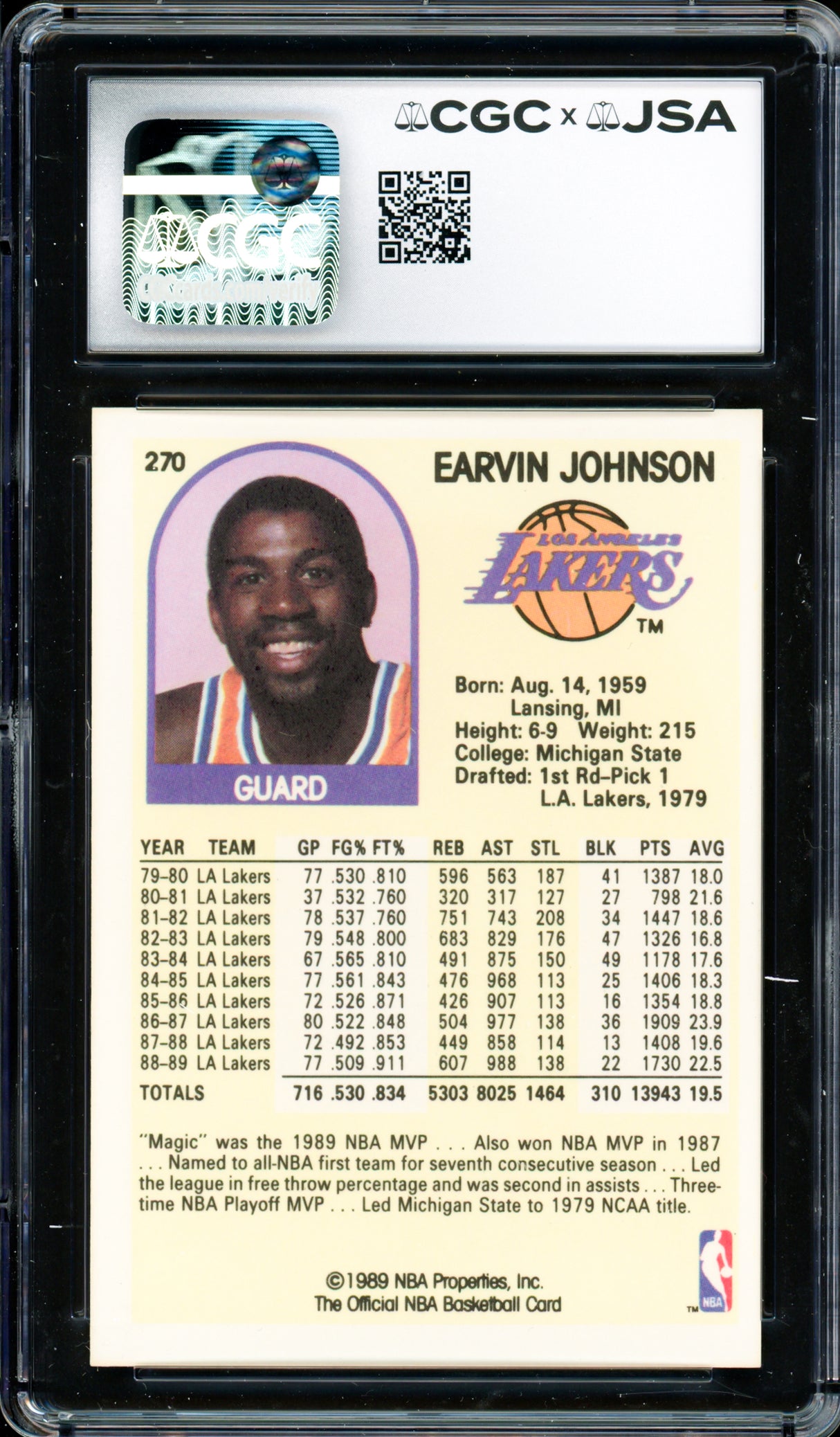 Magic Johnson Autographed 1989-90 Hoops Card #270 Los Angeles Lakers Auto Grade Gem Mint 10 CGC x JSA Stock #262953