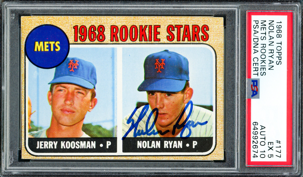 Nolan Ryan Autographed 1968 Topps Rookie Card #177 New York Mets PSA 5 Auto Grade Gem Mint 10 PSA/DNA #64992674
