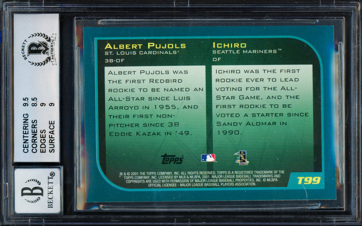 Albert Pujols & Ichiro Suzuki Autographed 2001 Topps Traded Rookie Card #T99 BGS 9 Auto Grade Gem Mint 10 Beckett BAS #15681135