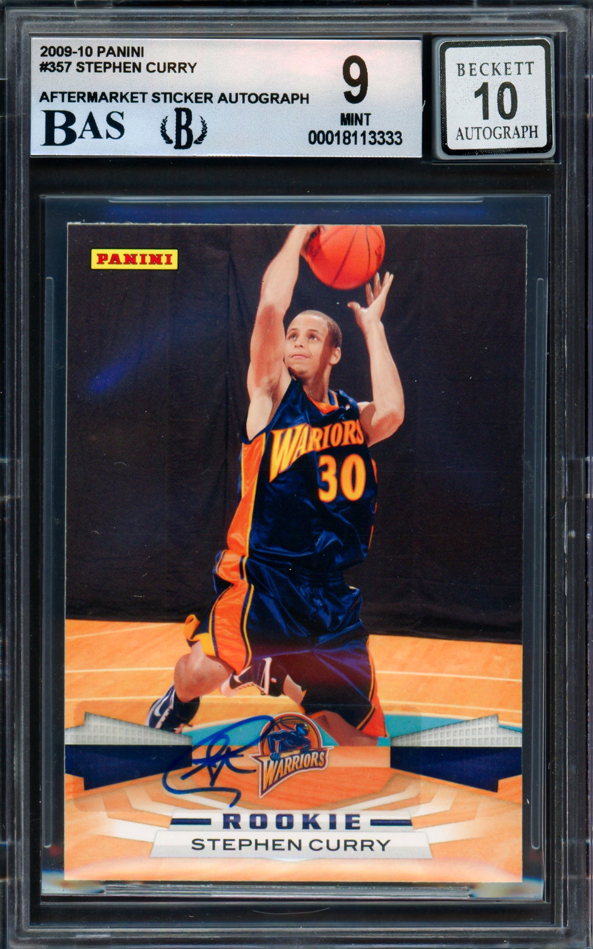 Stephen Curry Autographed 2009-10 Panini Rookie Card #357 Golden State Warriors BGS 9 Auto Grade Gem Mint 10 (Aftermarket Sticker) Beckett BAS #18113333