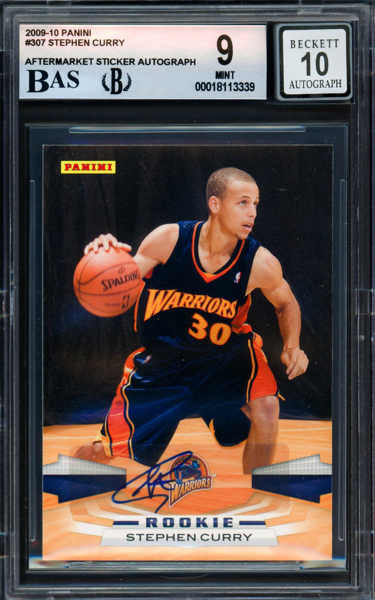 Stephen Curry Autographed 2009-10 Panini Rookie Card #307 Golden State Warriors BGS 9 Auto Grade Gem Mint 10 (Aftermarket Sticker) Beckett BAS #18113339