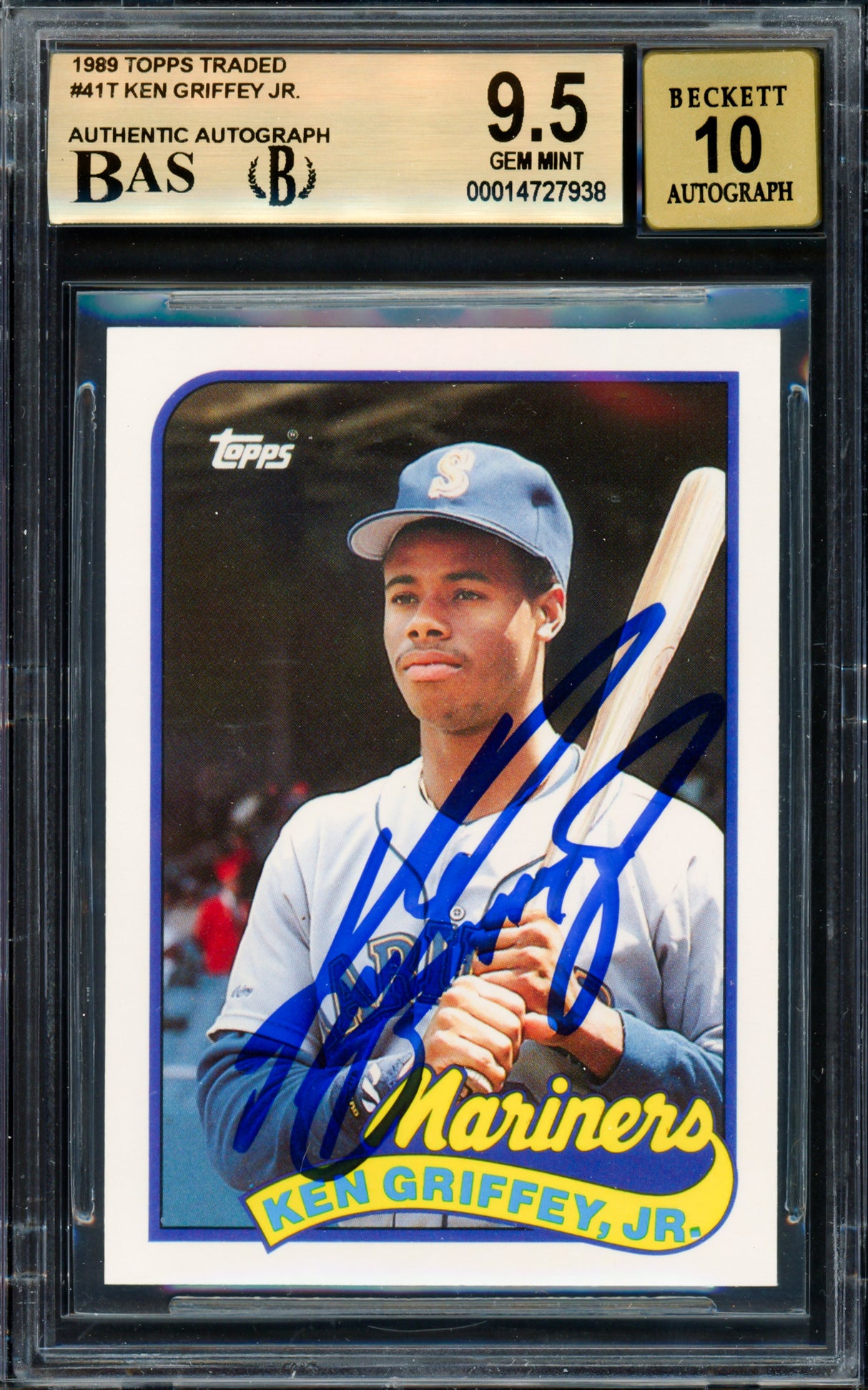 Ken Griffey Jr. Autographed 1989 Topps Traded Rookie Card #41T Seattle Mariners BGS 9.5 Auto Grade Gem Mint 10 Beckett BAS #14727938