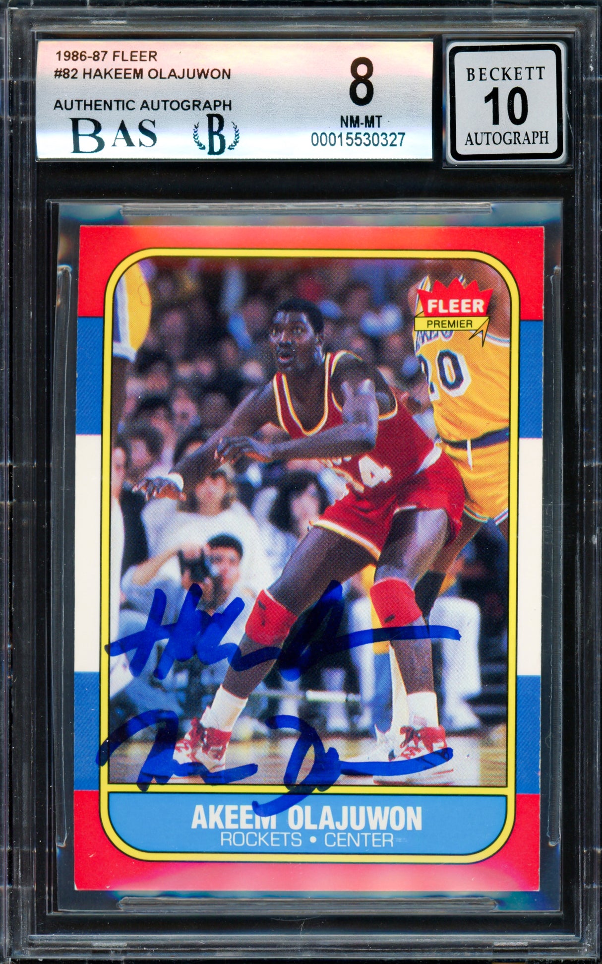 Hakeem Olajuwon Autographed 1986-87 Fleer "The Dream" Rookie Card #82 Houston Rockets BGS 8 Auto Grade Gem Mint 10 Beckett BAS #15530327