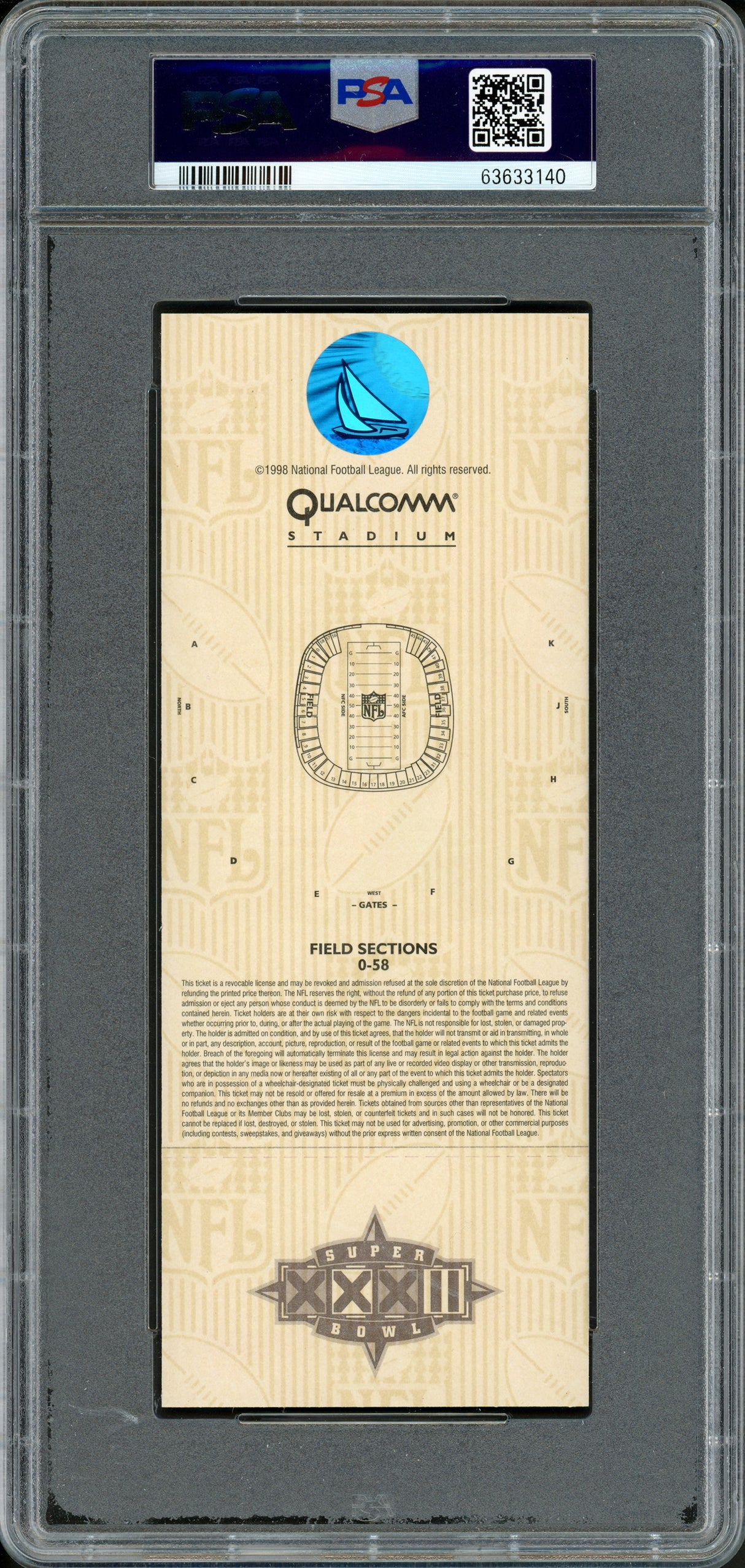 John Elway Autographed 1998 Super Bowl XXXII Ticket Denver Broncos PSA 9 Auto Grade Mint 9 PSA/DNA #63633140