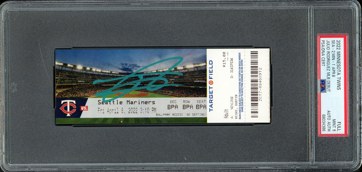Julio Rodriguez Autographed 2022 MLB Debut Ticket Seattle Mariners PSA 9 PSA/DNA #68034386