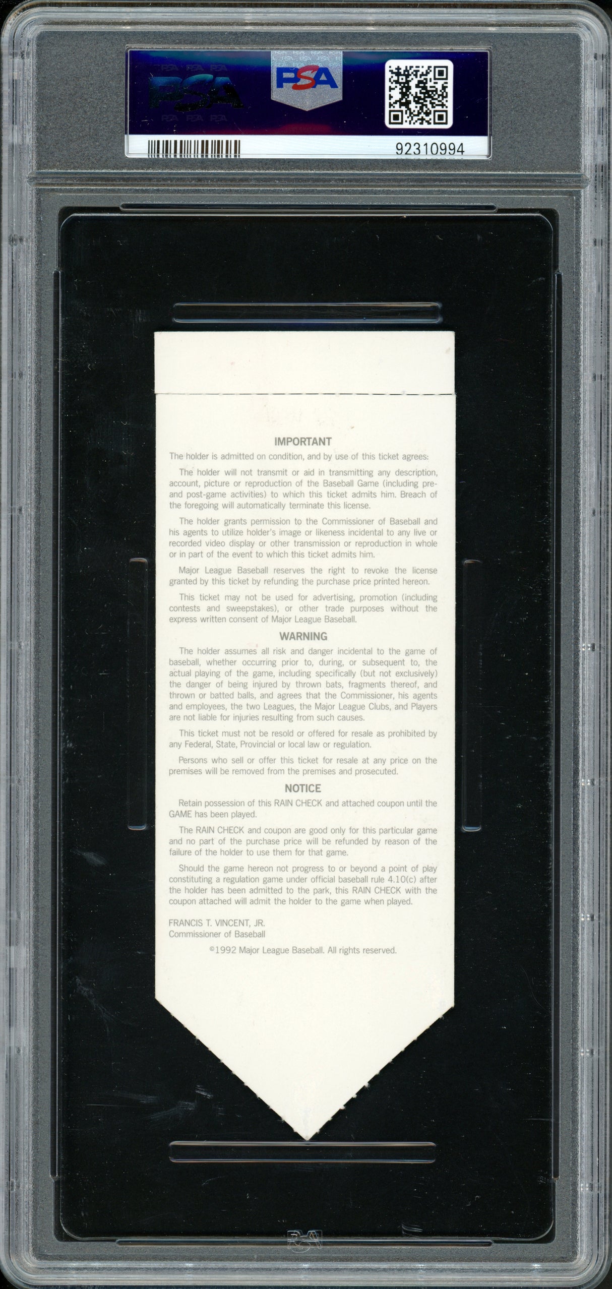 Ken Griffey Jr. Autographed 1992 All Star Game Ticket Seattle Mariners Auto Grade Mint 9 "MVP 92" PSA/DNA #92310994