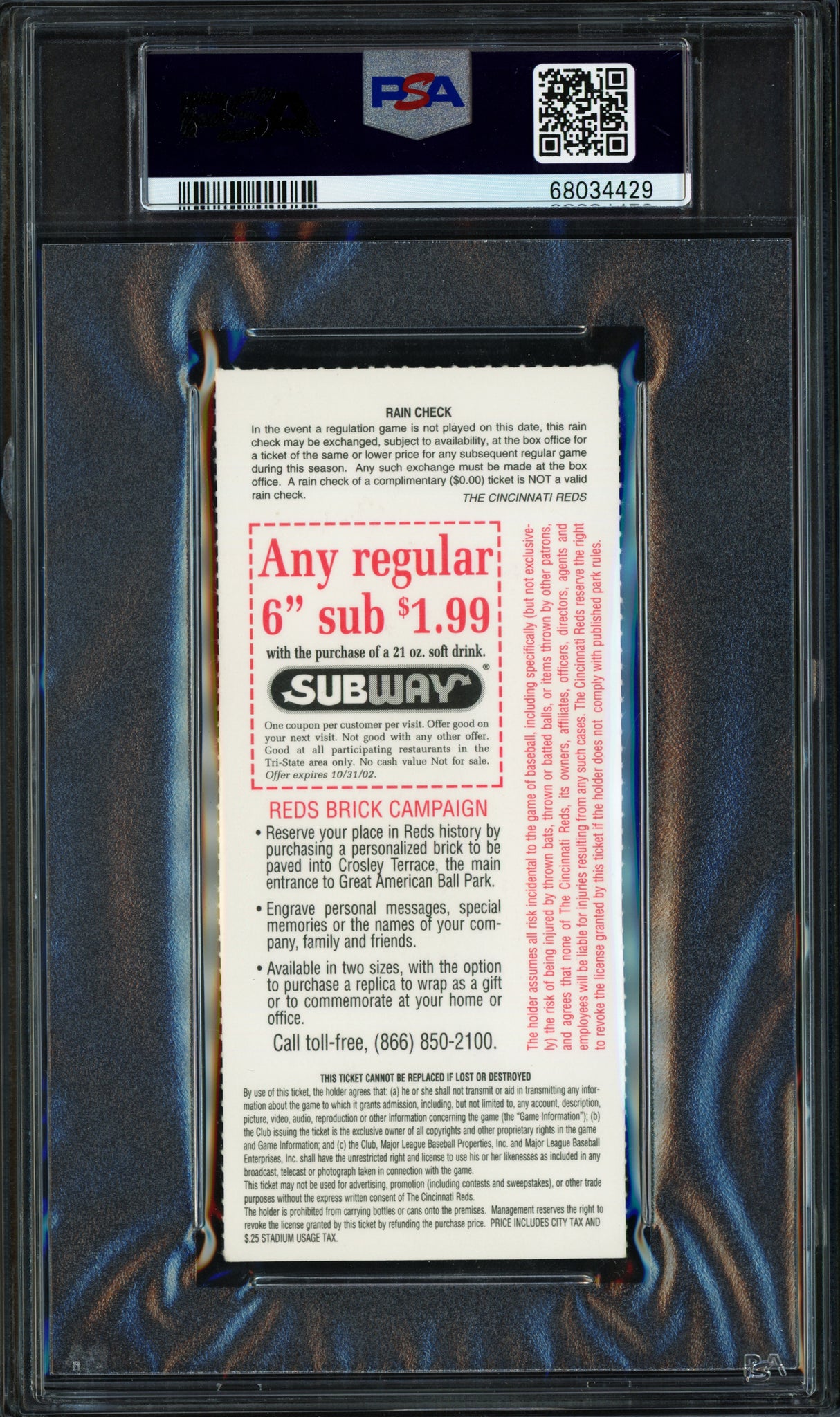 Ken Griffey Jr. Autographed 2000th Hit Ticket 6/18/2002 Seattle Mariners PSA 6 Auto Grade Gem Mint 10 PSA/DNA #68034429