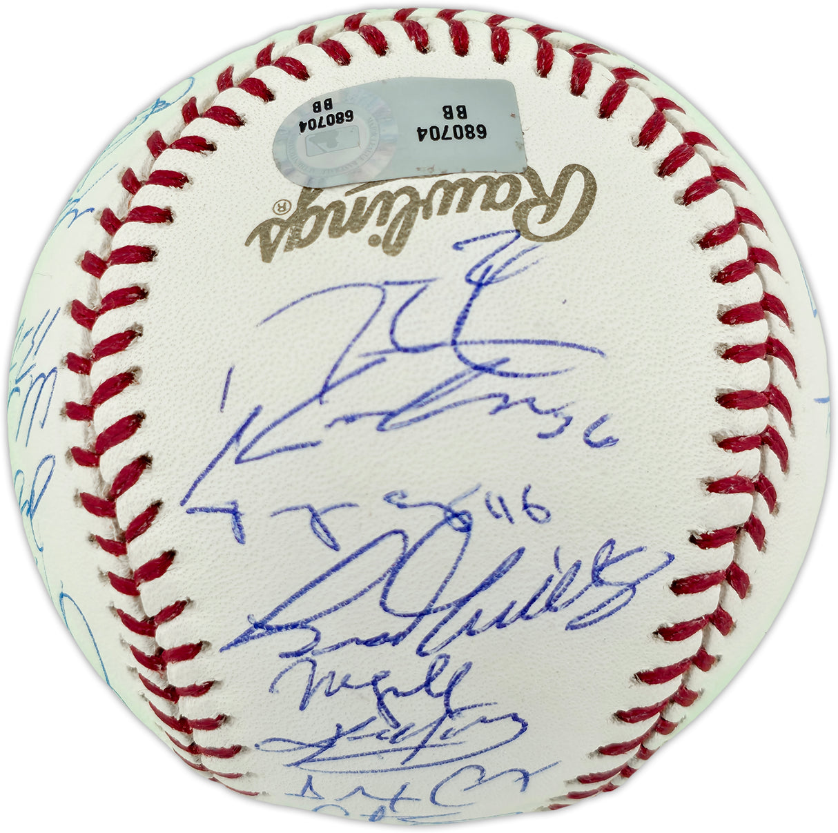 2007 World Series Champs Autographed Official WS Logo Baseball Boston Red Sox With 27 Signatures Including Pedroia & Varitek MLB Holo #BB680704