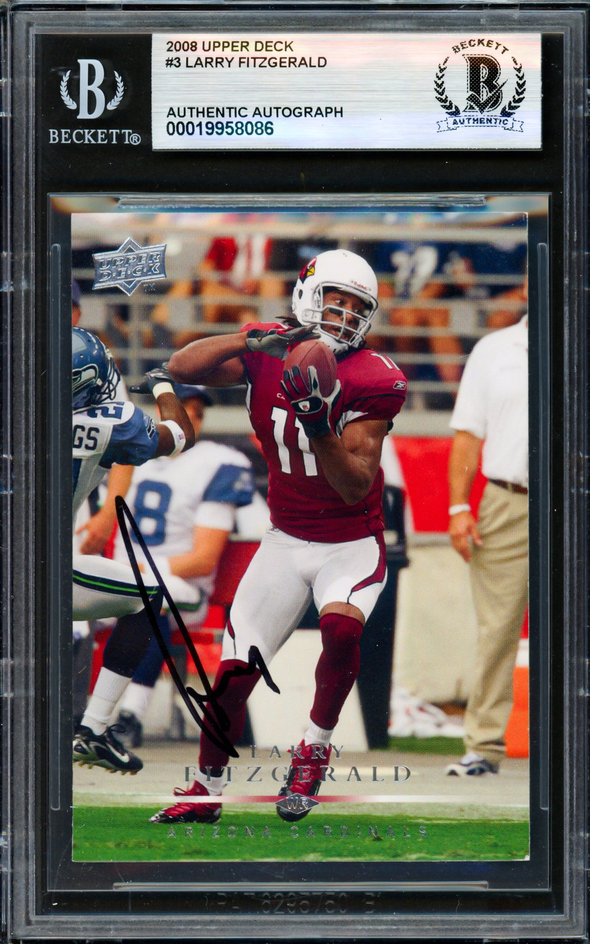 Larry Fitzgerald Autographed 2008 Upper Deck Card #3 Arizona Cardinals Beckett BAS #19958086