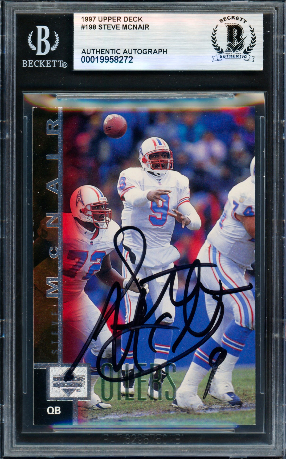 Steve McNair Autographed 1997 Upper Deck Card #198 Houston Oilers Beckett BAS #19958272
