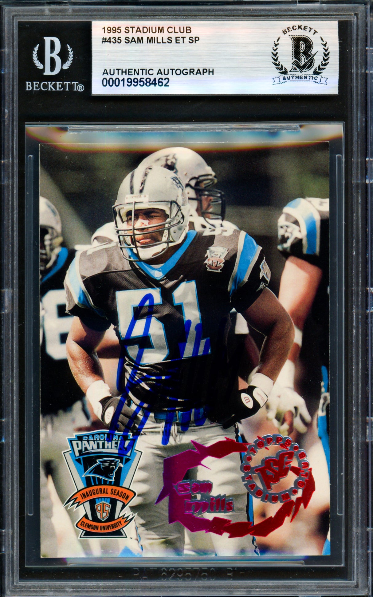 Sam Mills Autographed 1995 Stadium Club Card #XT435 Carolina Panthers Beckett BAS #19958462