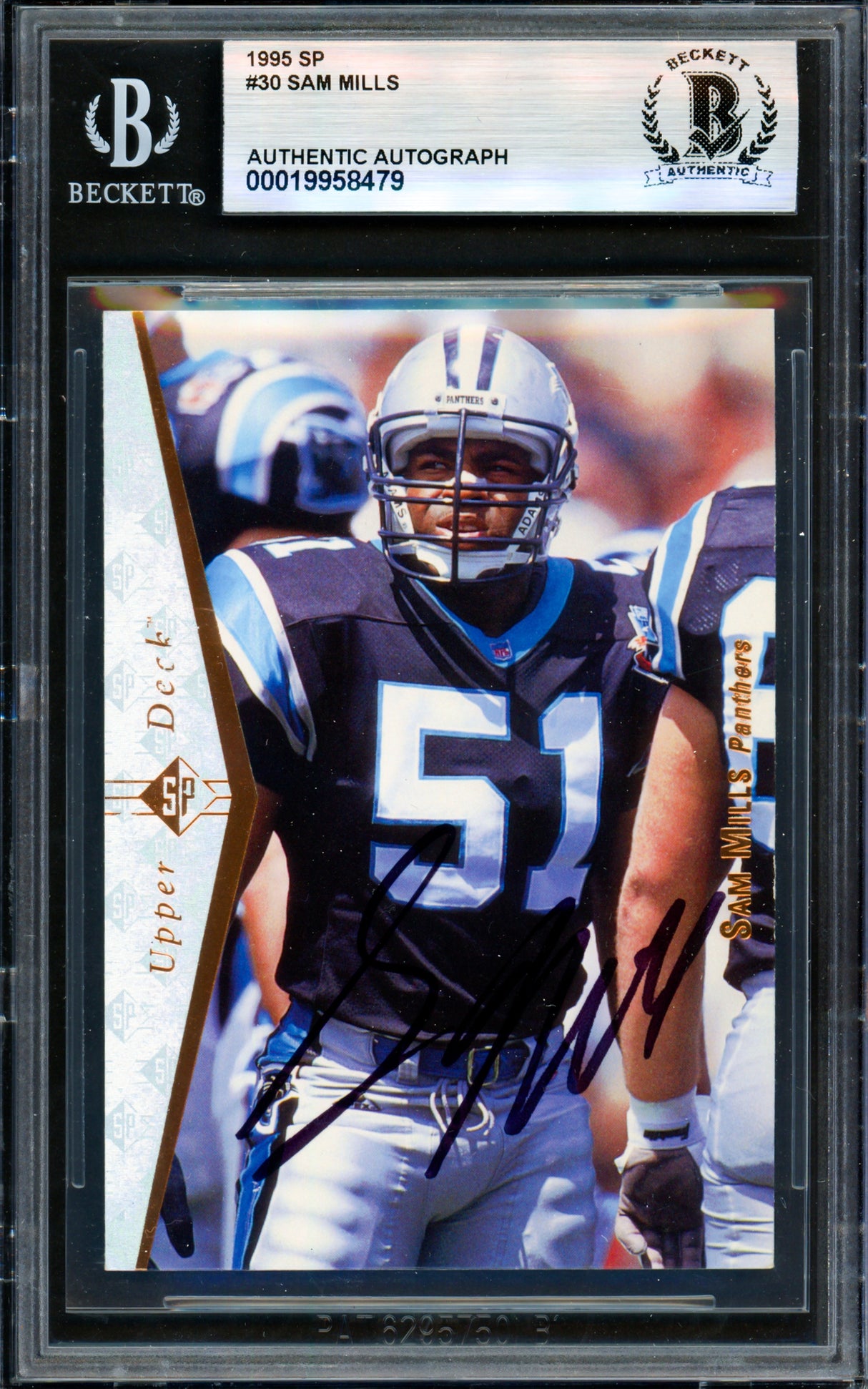 Sam Mills Autographed 1995 Upper Deck SP Card #30 Carolina Panthers Beckett BAS #19958479