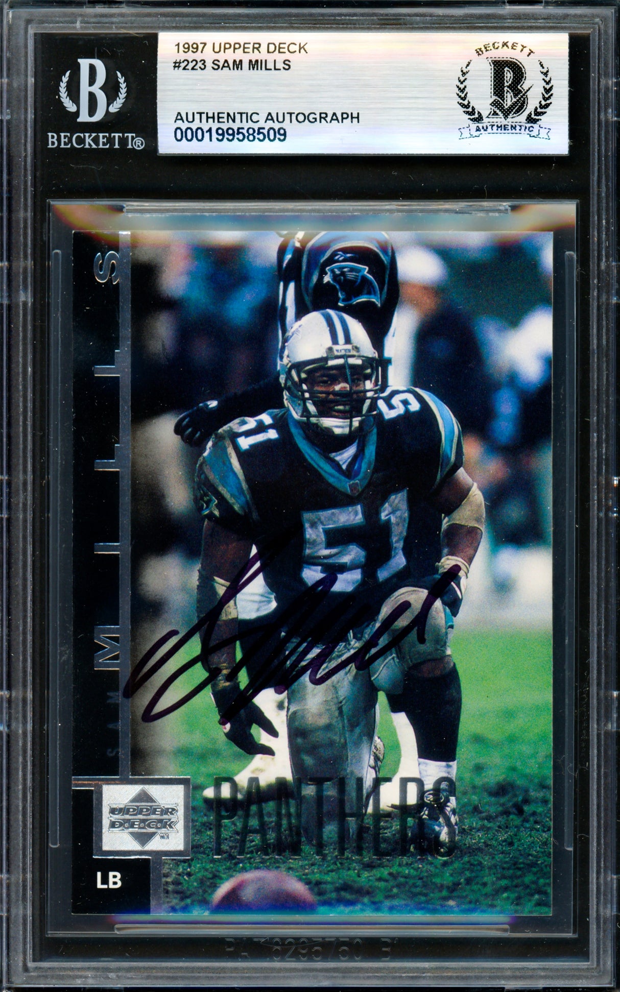 Sam Mills Autographed 1997 Upper Deck Card #223 Carolina Panthers Beckett BAS #19958509