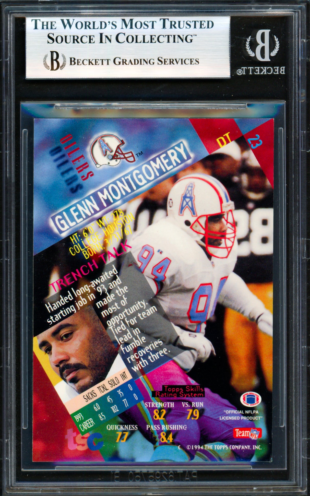 Glenn Montgomery Autographed 1994 Stadium Club Rookie Card #23 Houston Oilers Beckett BAS #19958523