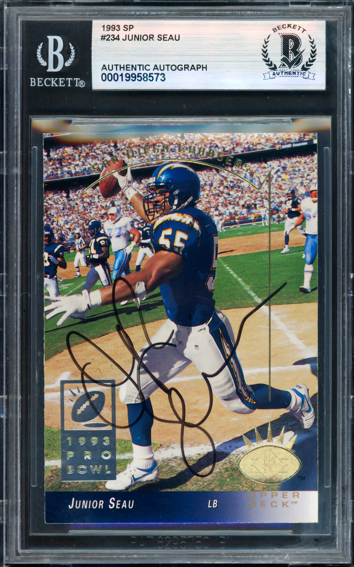 Junior Seau Autographed 1993 Upper Deck SP Card #234 San Diego Chargers Beckett BAS #19958573