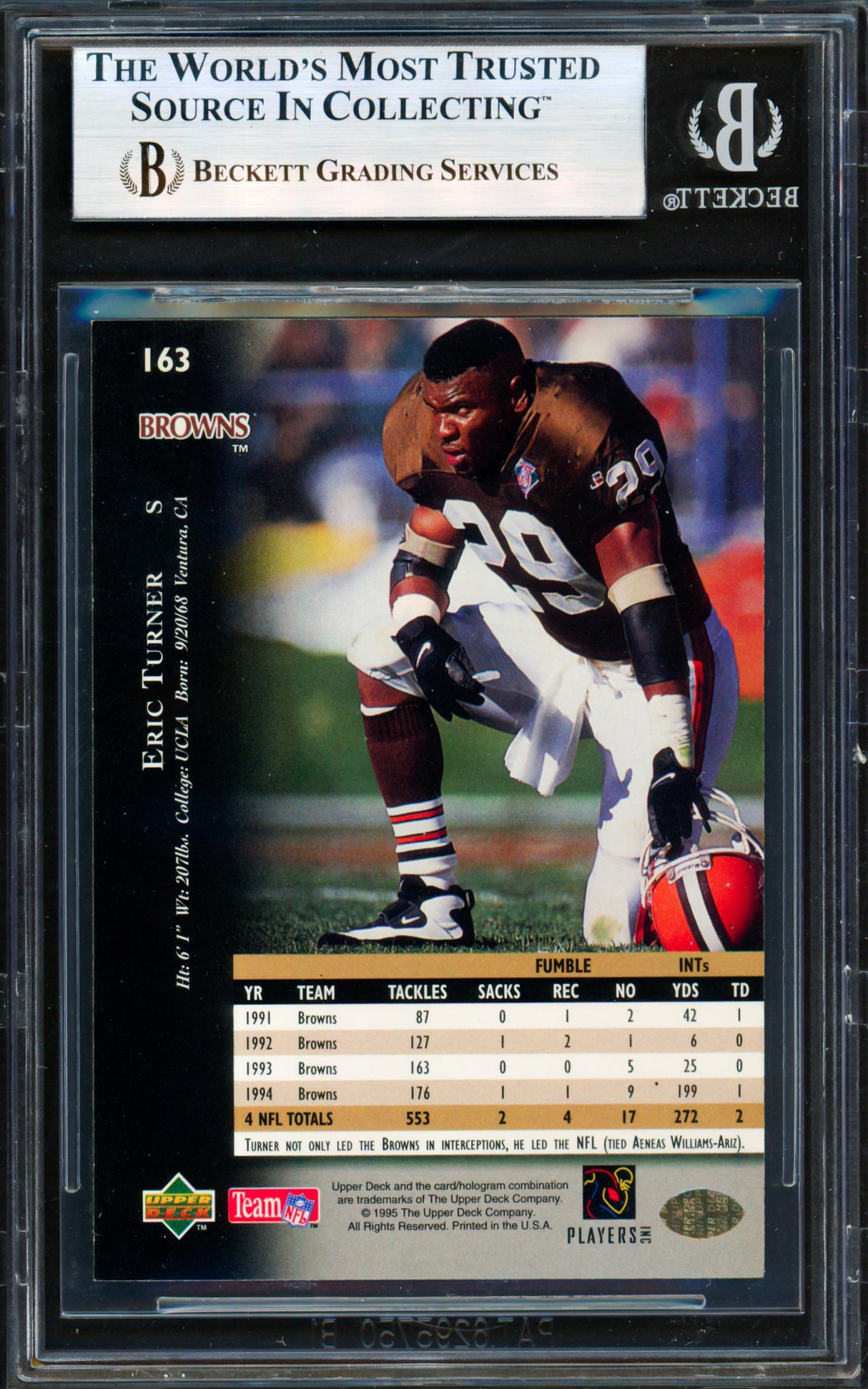Eric Turner Autographed 1995 Upper Deck Card #163 Cleveland Browns Beckett BAS #19958679