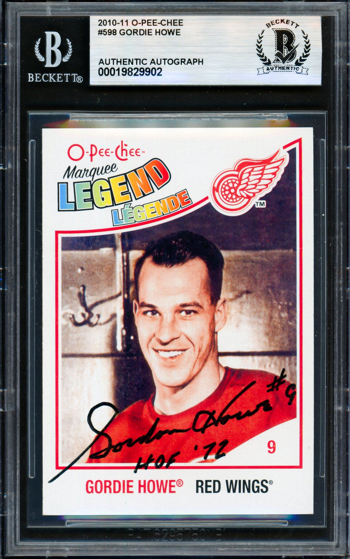 Gordie Howe Autographed 2010-11 O Pee Chee Marquee Card #598 Detroit Red Wings "HOF 72" Beckett BAS #19829902