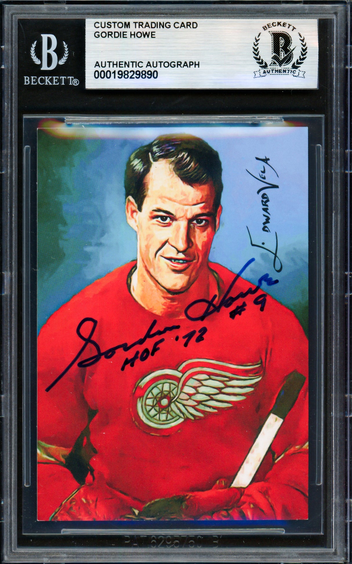 Gordie Howe Autographed 2014 Edward Vela Sketch Card #2 Detroit Red Wings "HOF 72" Beckett BAS #19829890