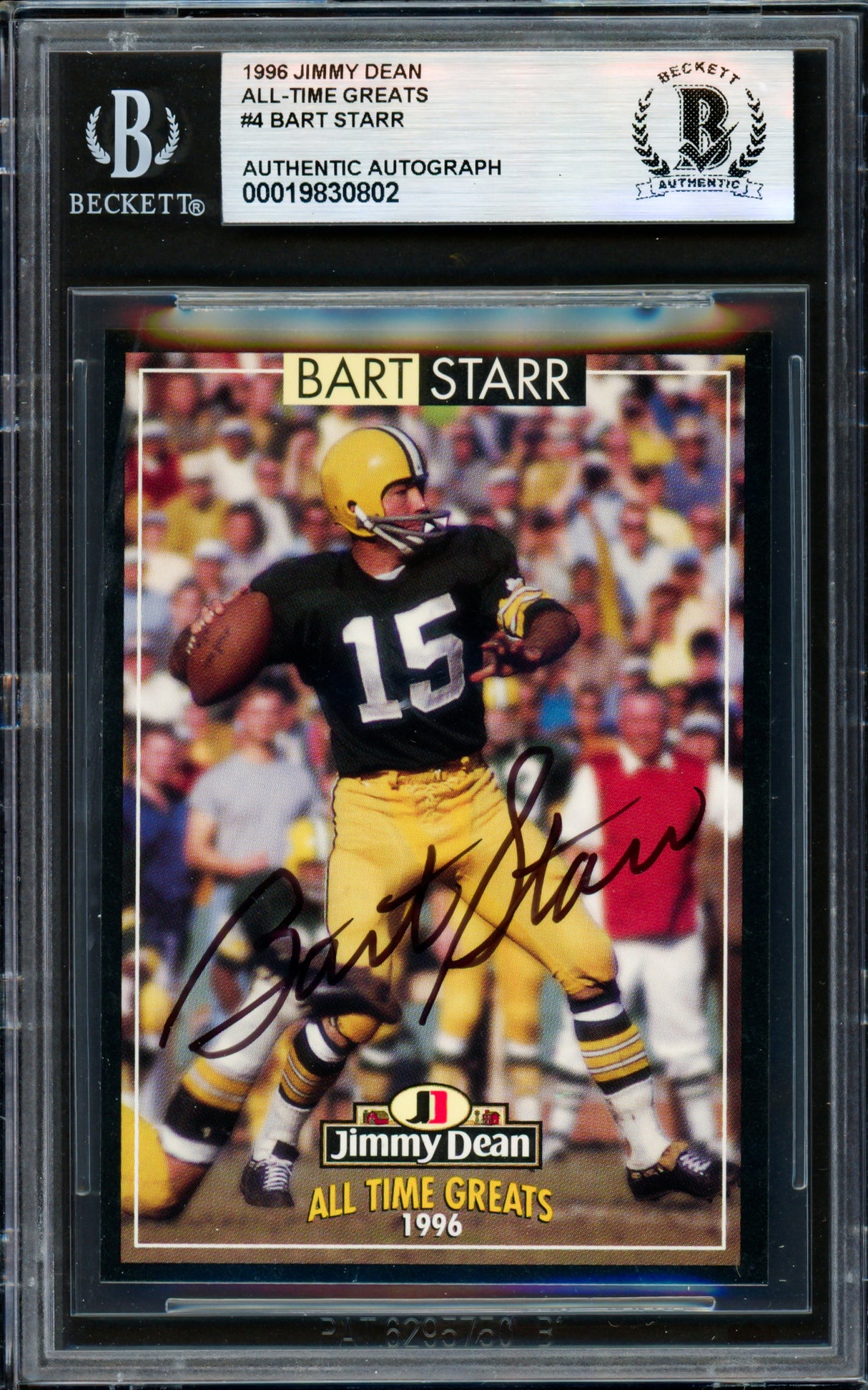 Bart Starr Autographed 1996 Jimmy Dean Card Green Bay Packers Beckett BAS #19830802