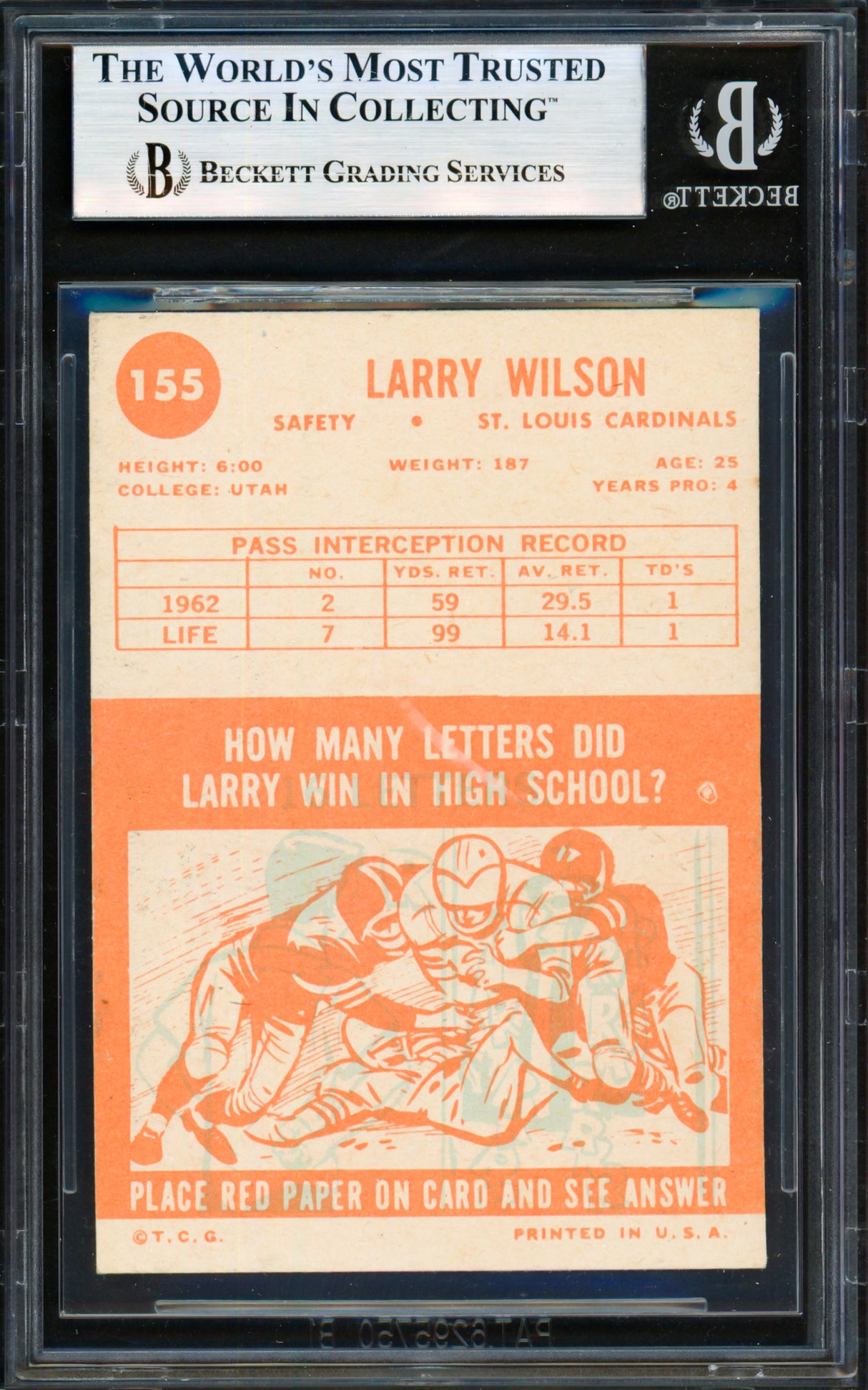 Larry Wilson Autographed 1963 Topps Rookie Card #155 St. Louis Cardinals "HOF 78" Beckett BAS #19831468