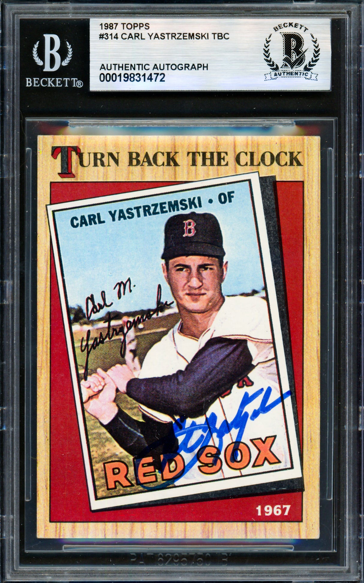 Carl Yastrzemski Autographed 1987 Topps Card #314 Boston Red Sox Beckett BAS #19831472