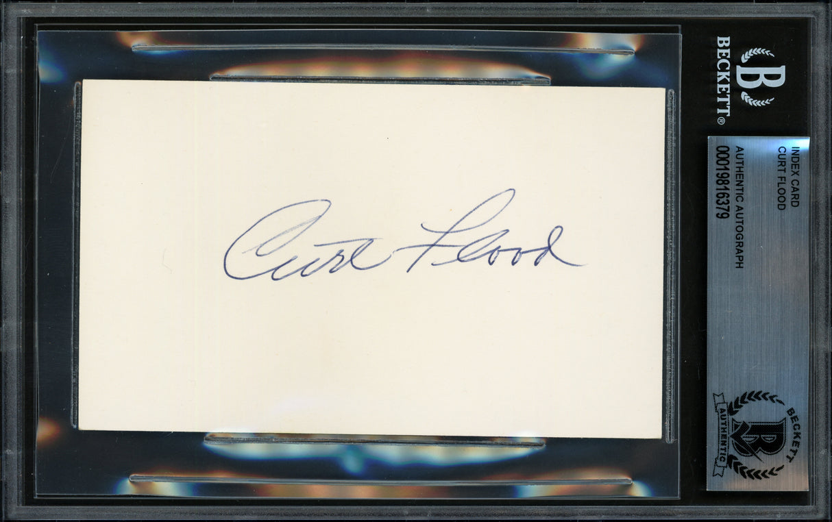 Curt Flood Autographed 3x5 Index Card St. Louis Cardinals Beckett BAS #19816379