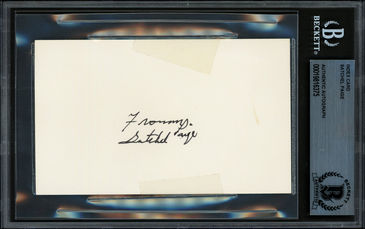 Satchel Paige Autographed 3x5 Index Card Negro Leagues Beckett BAS #19816375