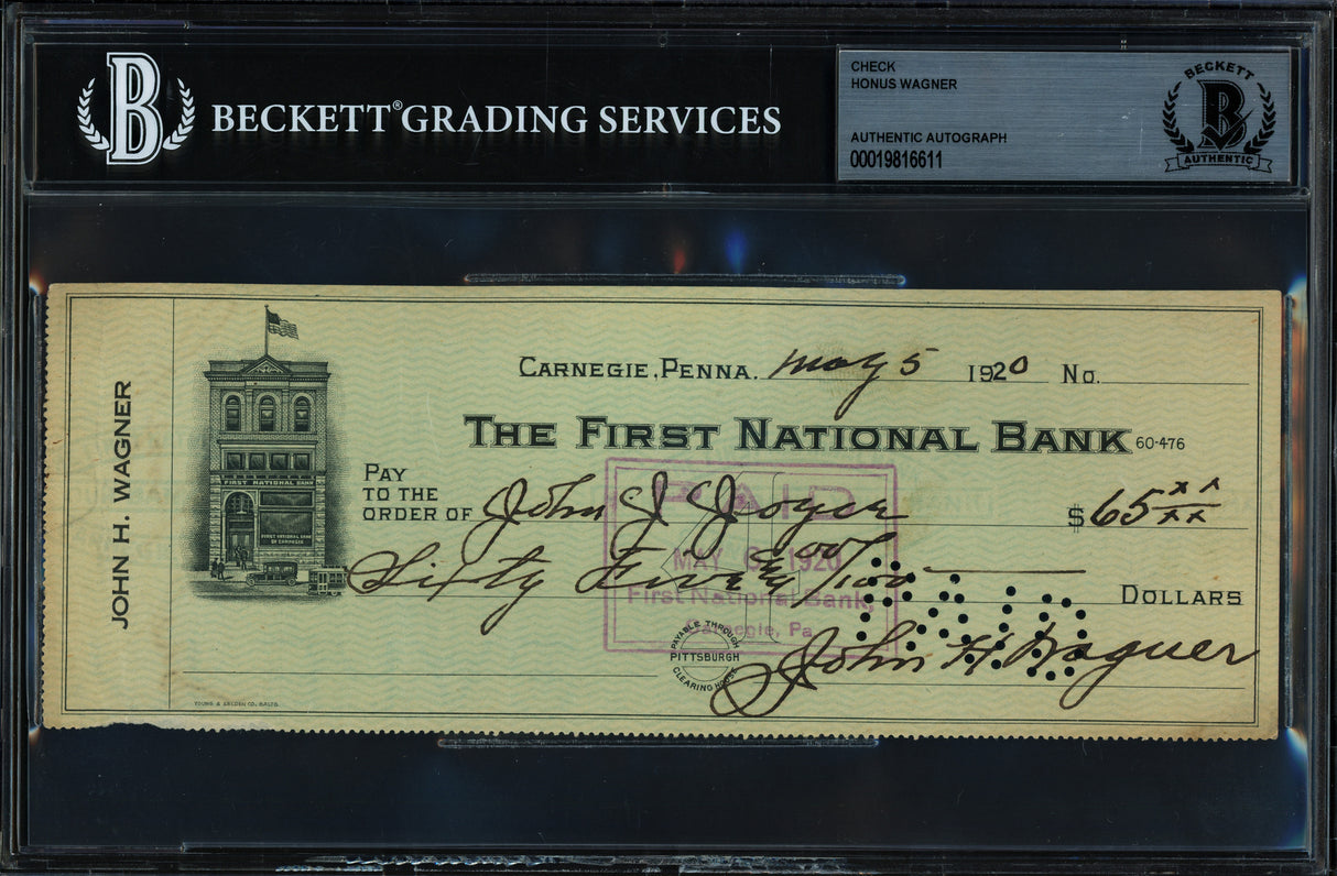 Honus Wagner Autographed Check Beckett BAS #19816611