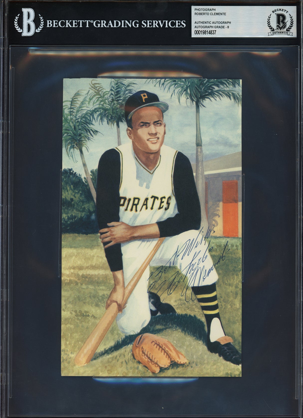 Roberto Clemente Autographed 5x8 Photo Pittsburgh Pirates Auto Grade Near Mint/Mint 8 "Best Wishes" Beckett BAS #19814837