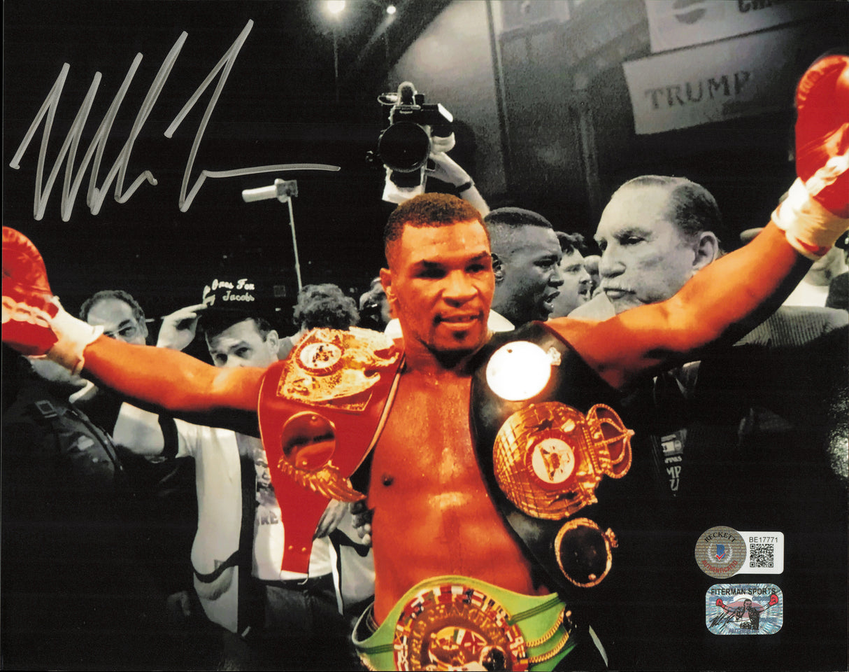 Mike Tyson Autographed 8x10 Photo Belts Beckett BAS #BE17771