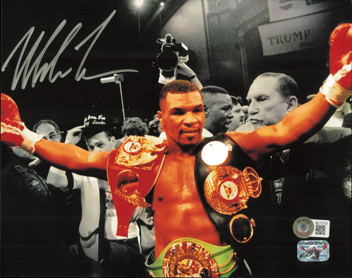 Mike Tyson Autographed 8x10 Photo Belts Beckett BAS #BE17770