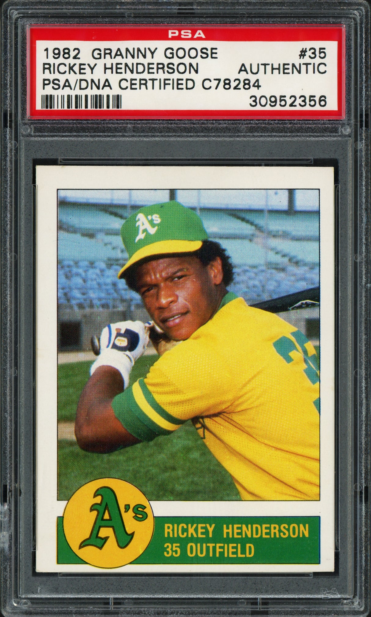 Rickey Henderson Autographed 1982 Granny Goose Card #35 Oakland A's (Signed on Back) PSA DNA #30952356