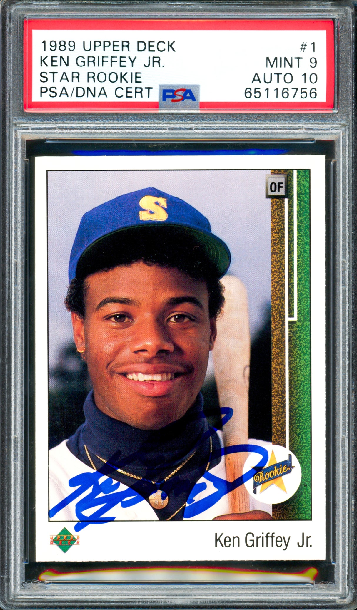 Ken Griffey Jr. Autographed 1989 Upper Deck Rookie Card #1 Seattle Mariners PSA 9 Auto Grade Gem Mint 10 PSA/DNA #65116756