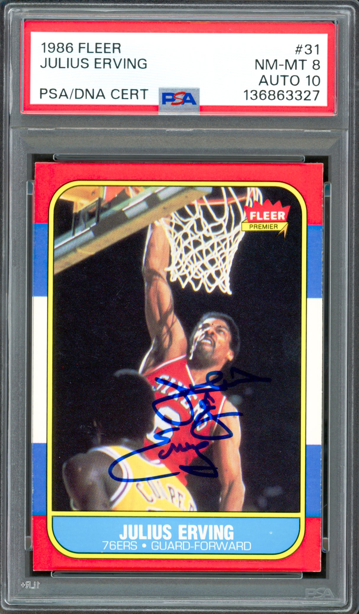 Julius Dr. Erving Autographed 1986 Fleer Card #31 Philadelphia 76ers PSA 8 Auto Grade Gem Mint 10 PSA/DNA #136863327