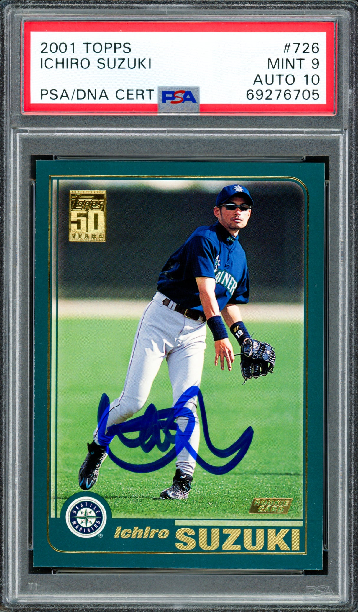 Ichiro Suzuki Autographed 2001 Topps Rookie Card #726 Seattle Mariners PSA 9 Auto Grade Gem Mint 10 PSA/DNA #69276705