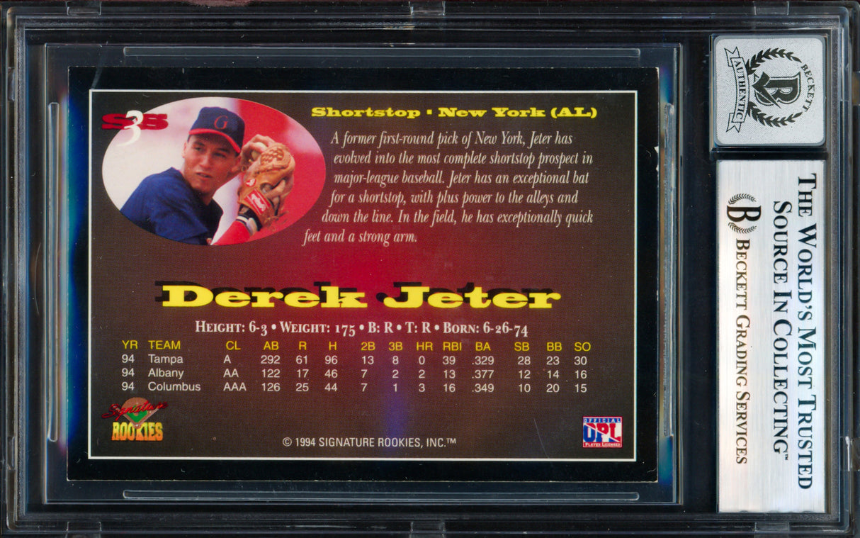 Derek Jeter Autographed 1995 Signature Rookies Rookie Card #3 New York Yankees Auto Grade Gem Mint 10 Beckett BAS #19246019