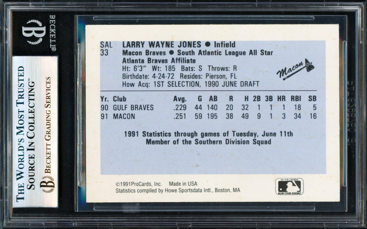 Chipper Jones Autographed 1991 ProCards Rookie Card #SAL33 Atlanta Braves Beckett BAS #19252977